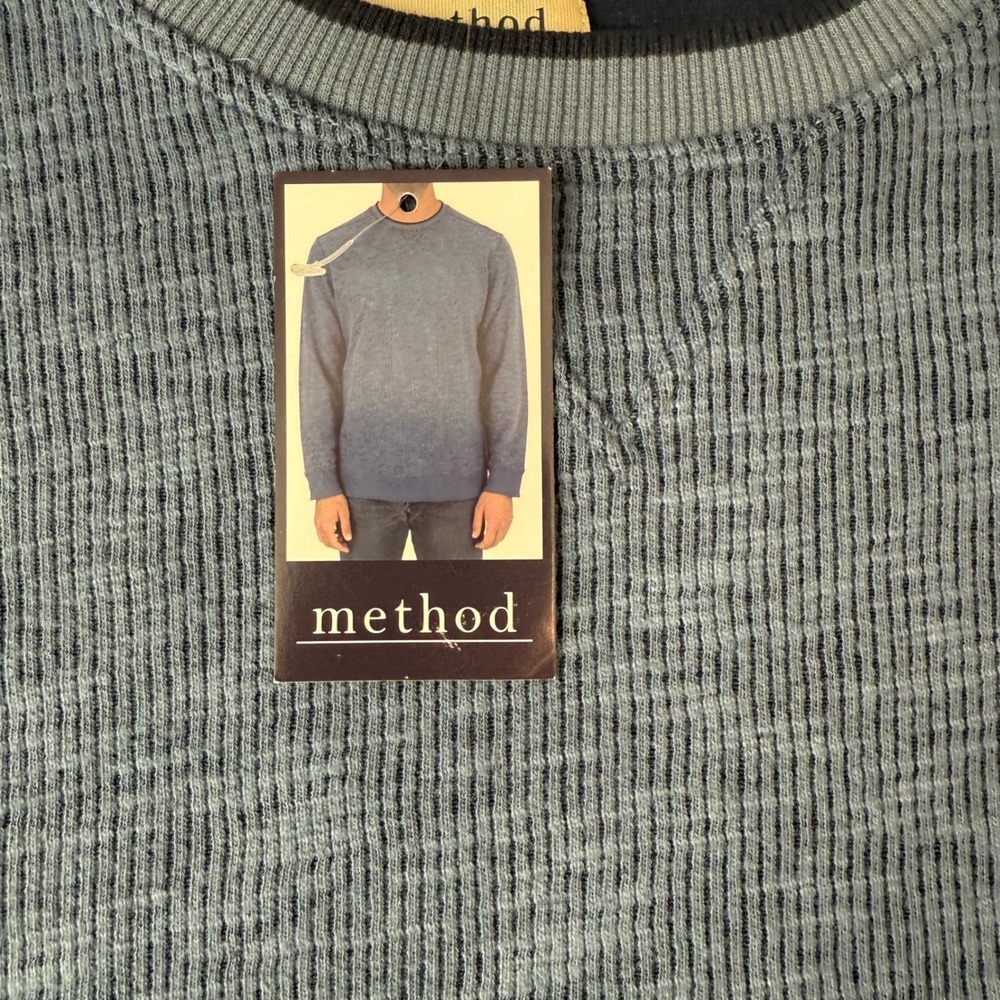 Method Mens Textured Waffle Knit Crew Neck Pullover Sweater Blue Heather Medium - Picture 2 of 8